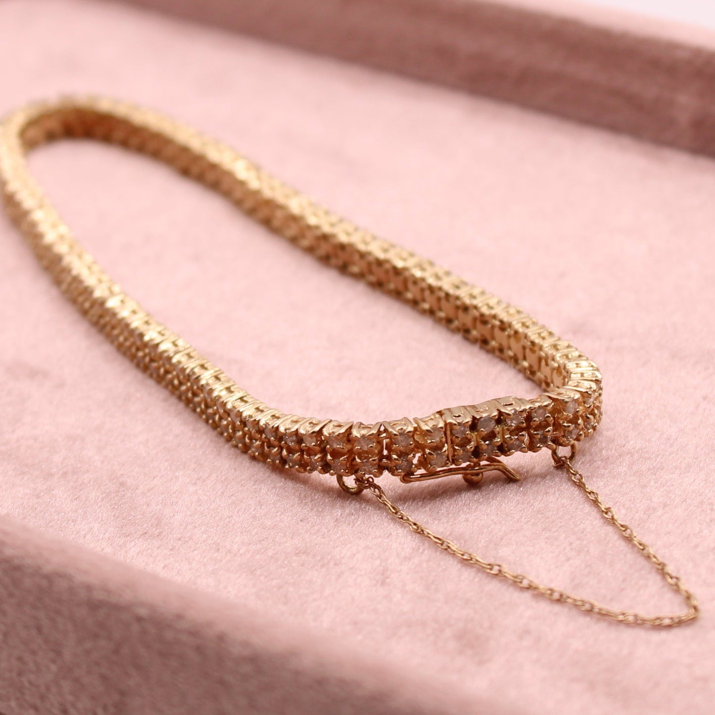 14kt Yellow Gold Diamond 2.5 CT Double Row Tennis Chain Link Bracelet