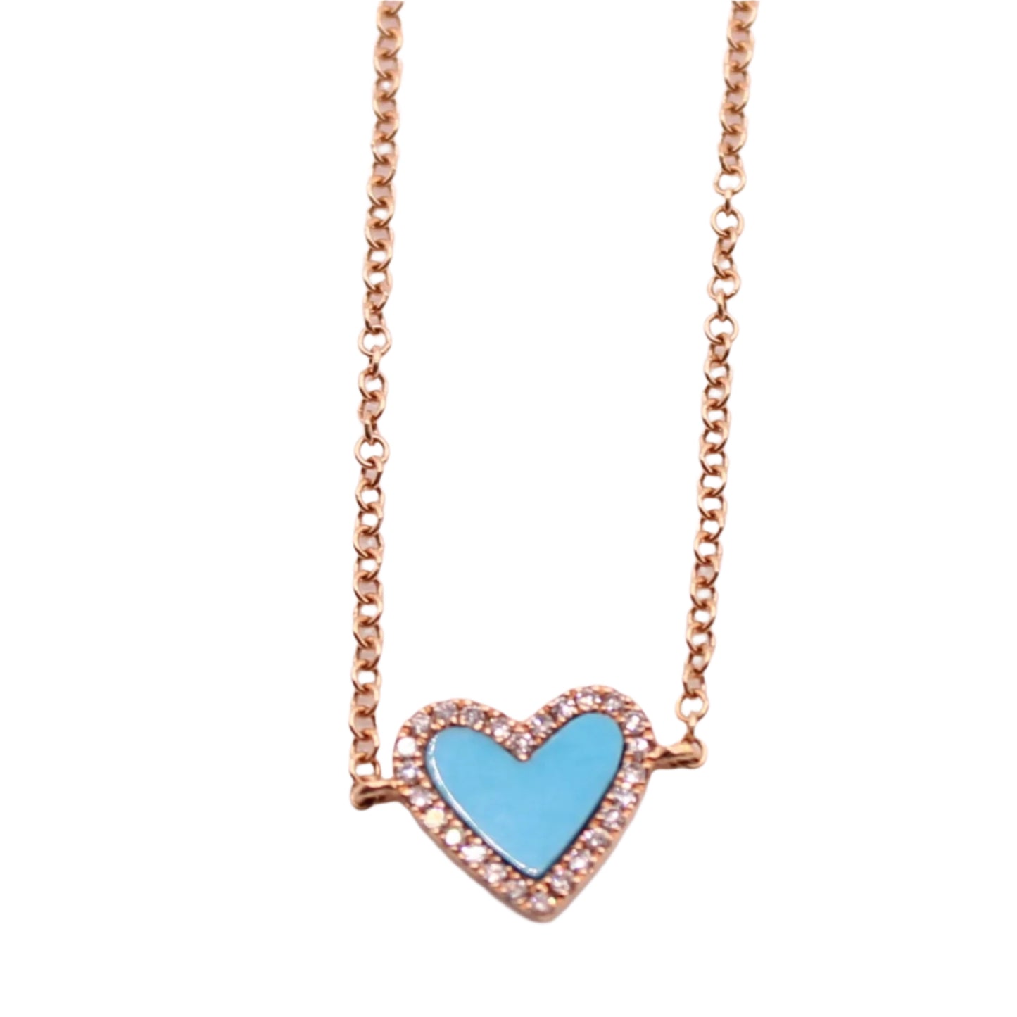 *SOLD* Jennifer Miller 14kt Rose Gold Diamond Turquoise Heart Charm Bracelet