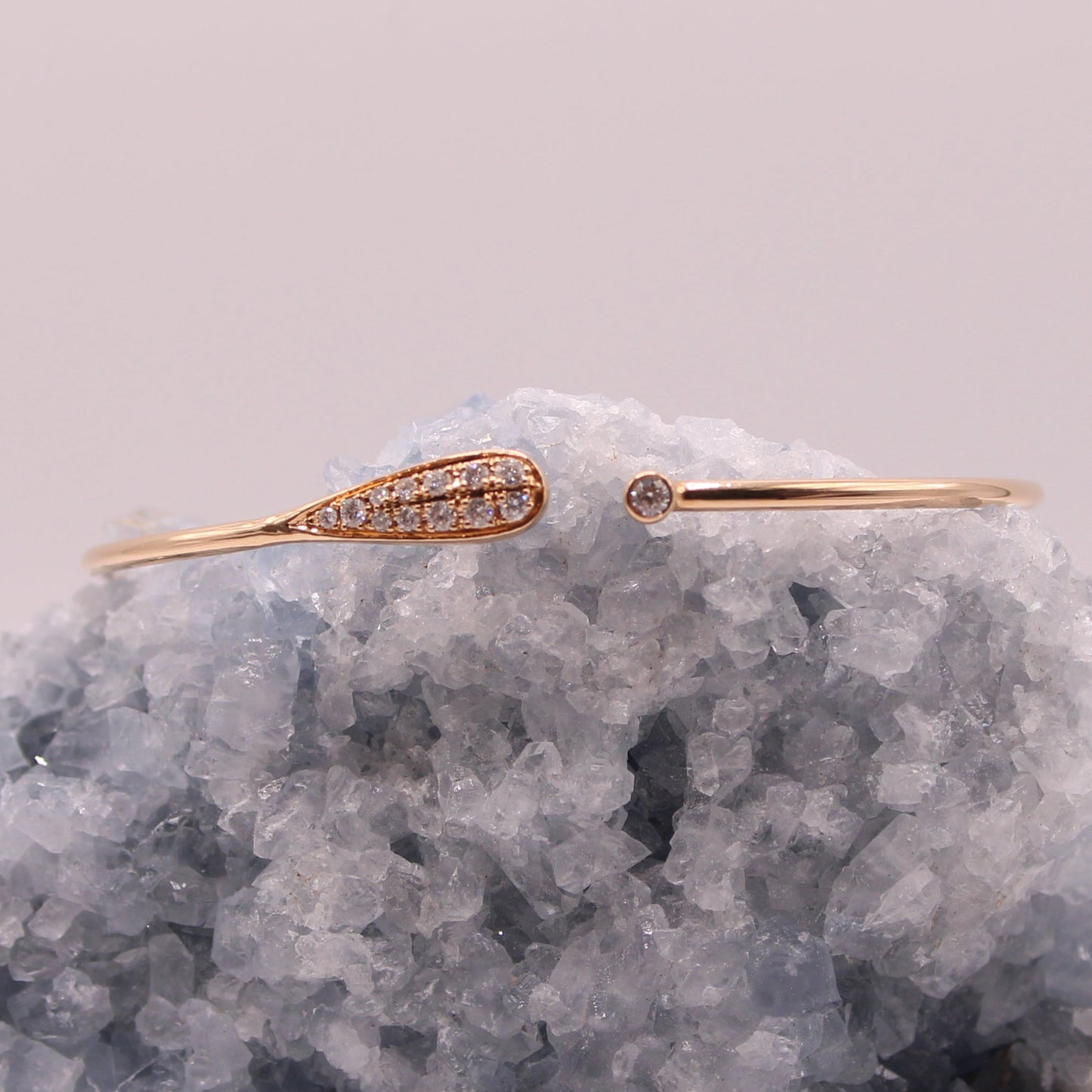 18kt Rose Gold Diamond Open Dainty Pave Slip On Italian Cuff Bracelet