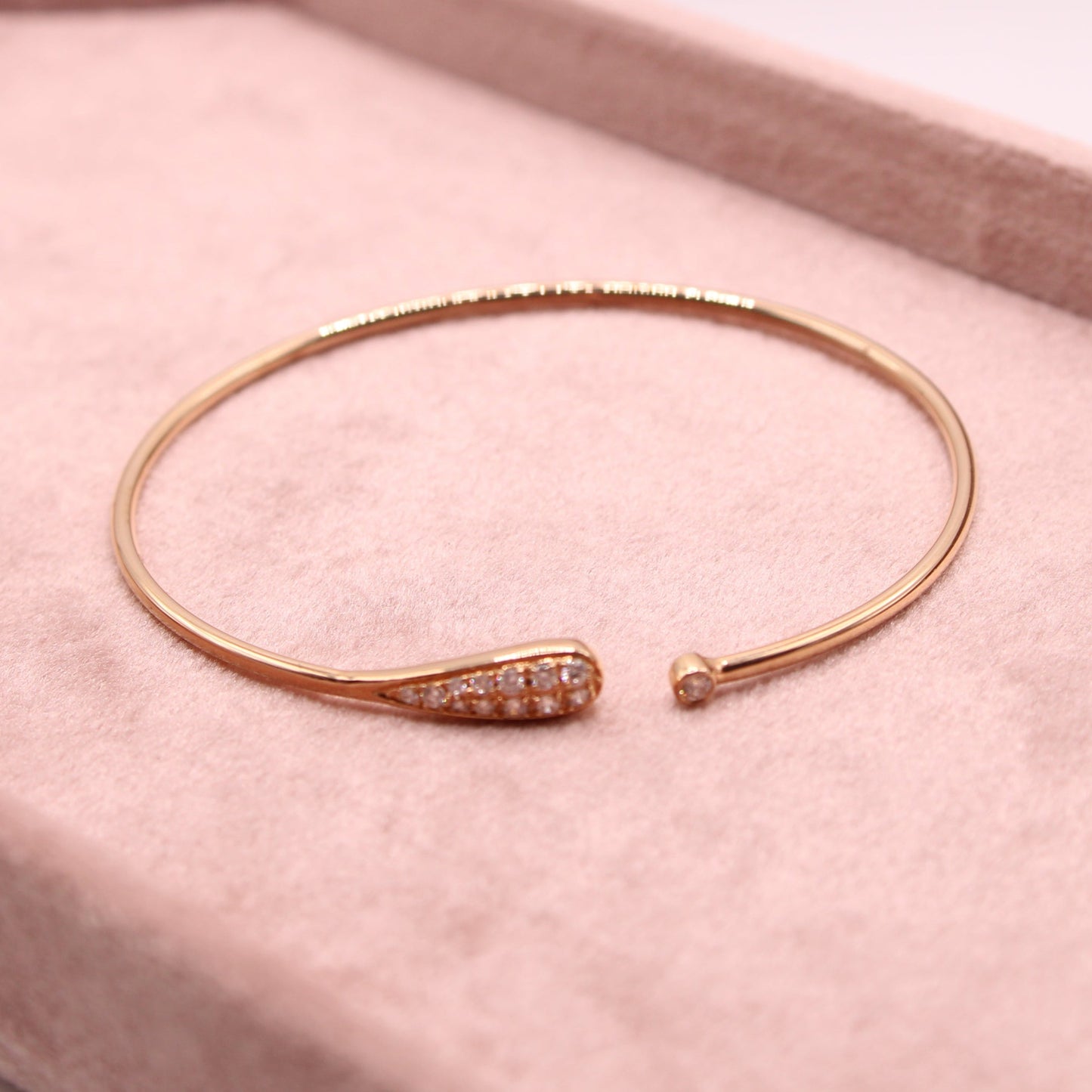 18kt Rose Gold Diamond Open Dainty Pave Slip On Italian Cuff Bracelet