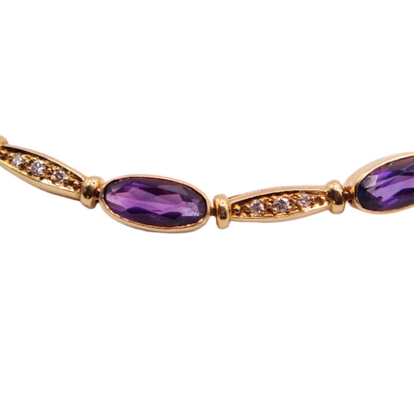 18kt Yellow Gold Diamond Oval Amethyst Tennis Chain Link Bracelet 7.25"