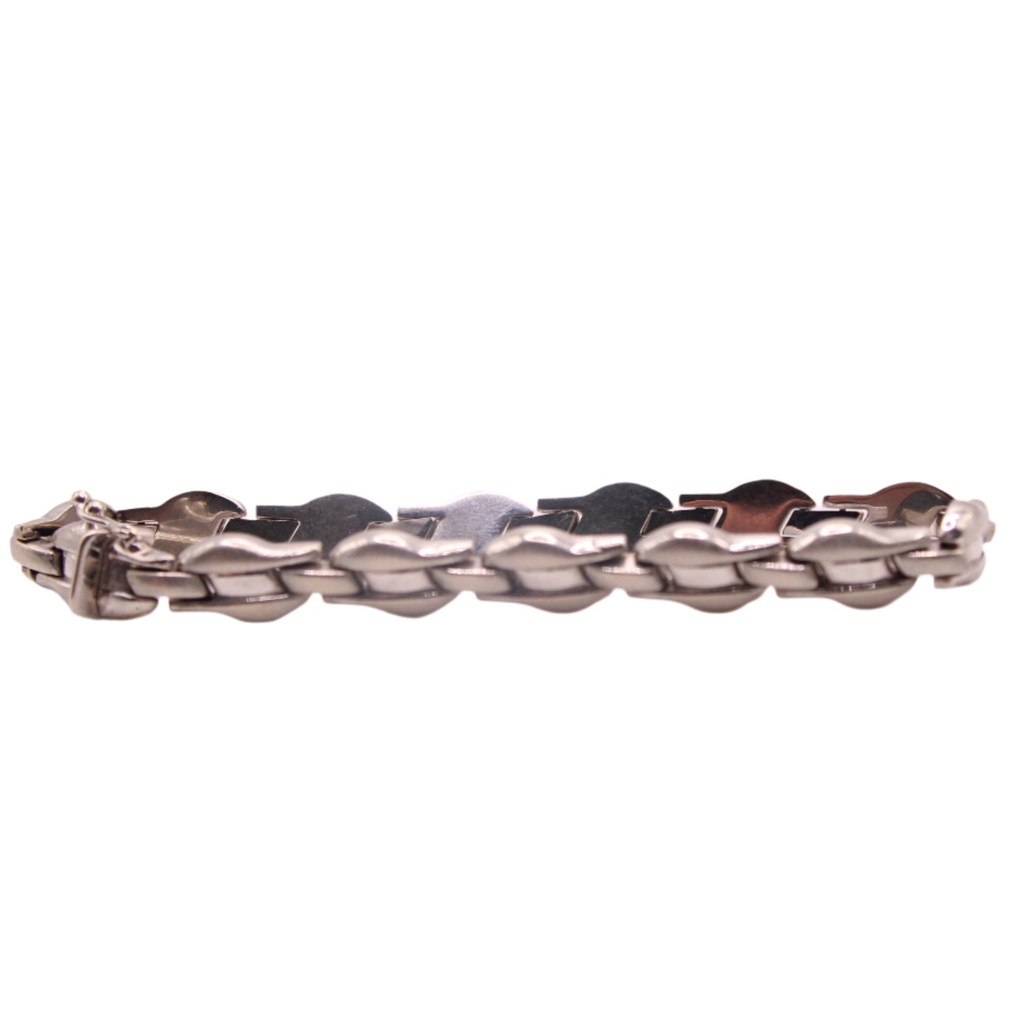 14kt White Gold B&M Sandblast & Polish Finish Puffed Wave Link Bracelet 6.75"