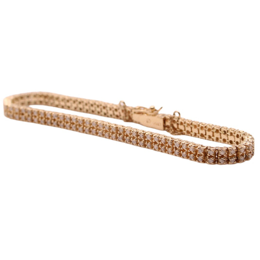 14kt Yellow Gold Diamond 2.5 CT Double Row Tennis Chain Link Bracelet