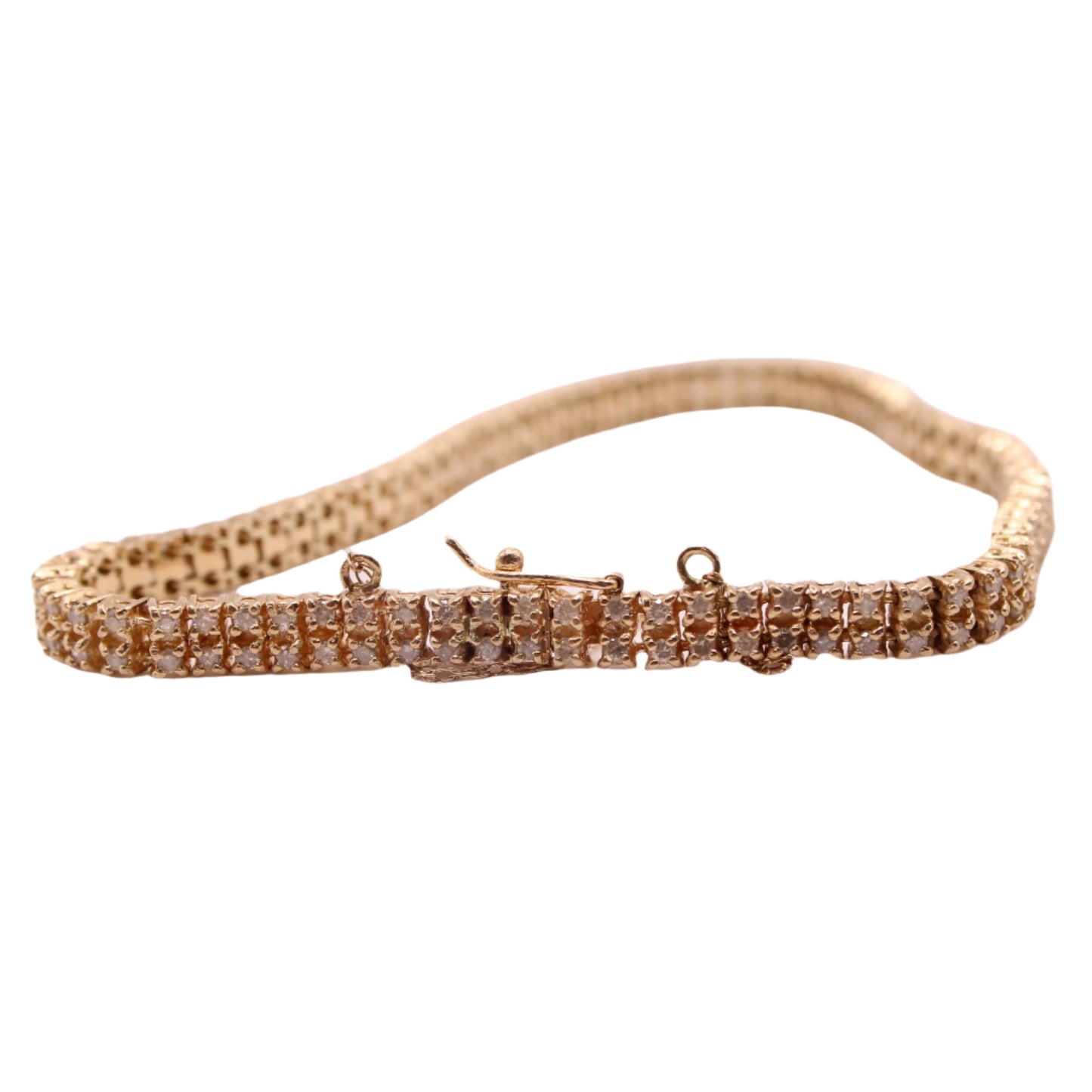 14kt Yellow Gold Diamond 2.5 CT Double Row Tennis Chain Link Bracelet