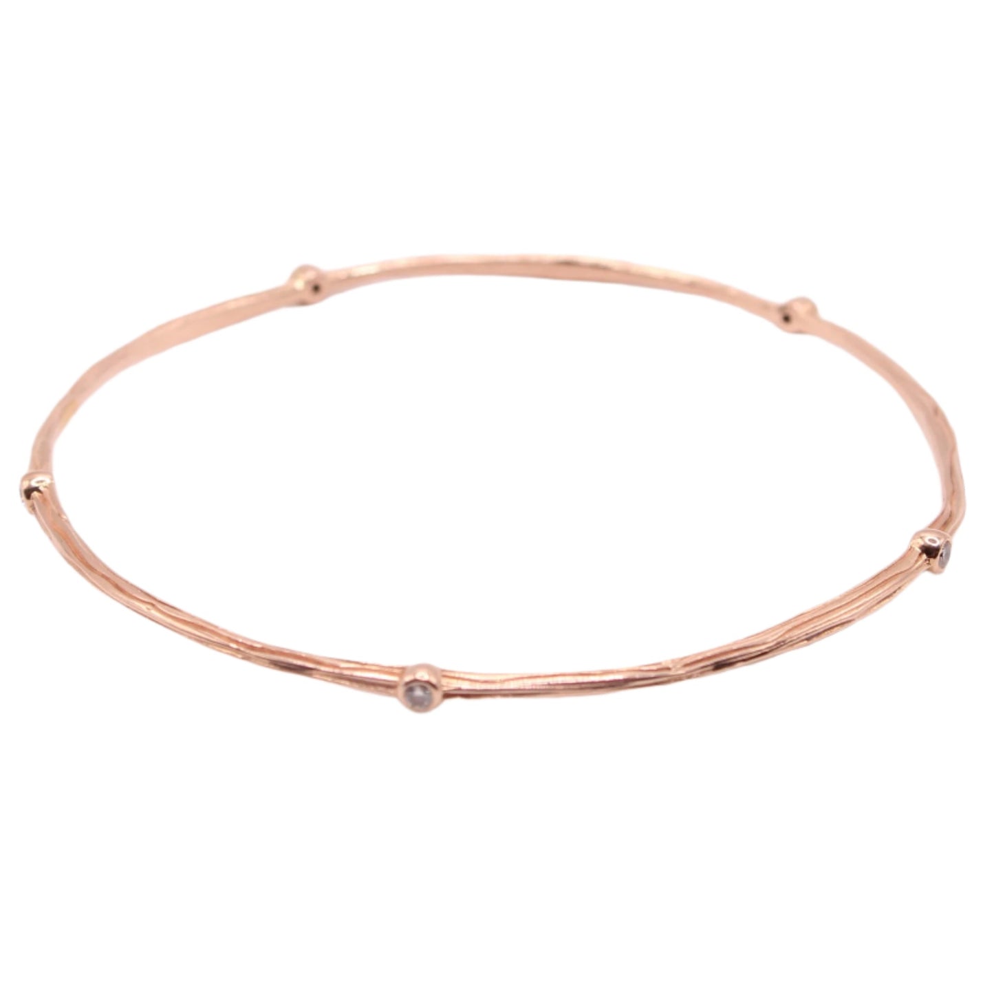*SOLD* 14kt Rose Gold Diamond 0.25CT Organic Wood Texture Bangle Bracelet 8"