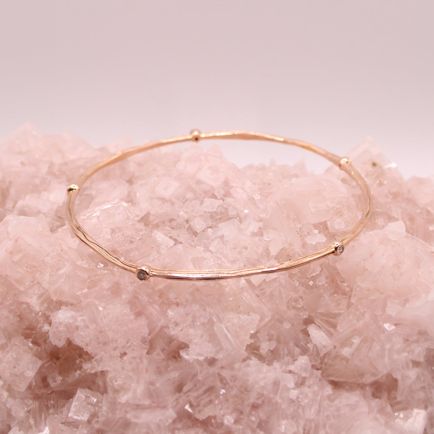 *SOLD* 14kt Rose Gold Diamond 0.25CT Organic Wood Texture Bangle Bracelet 8"