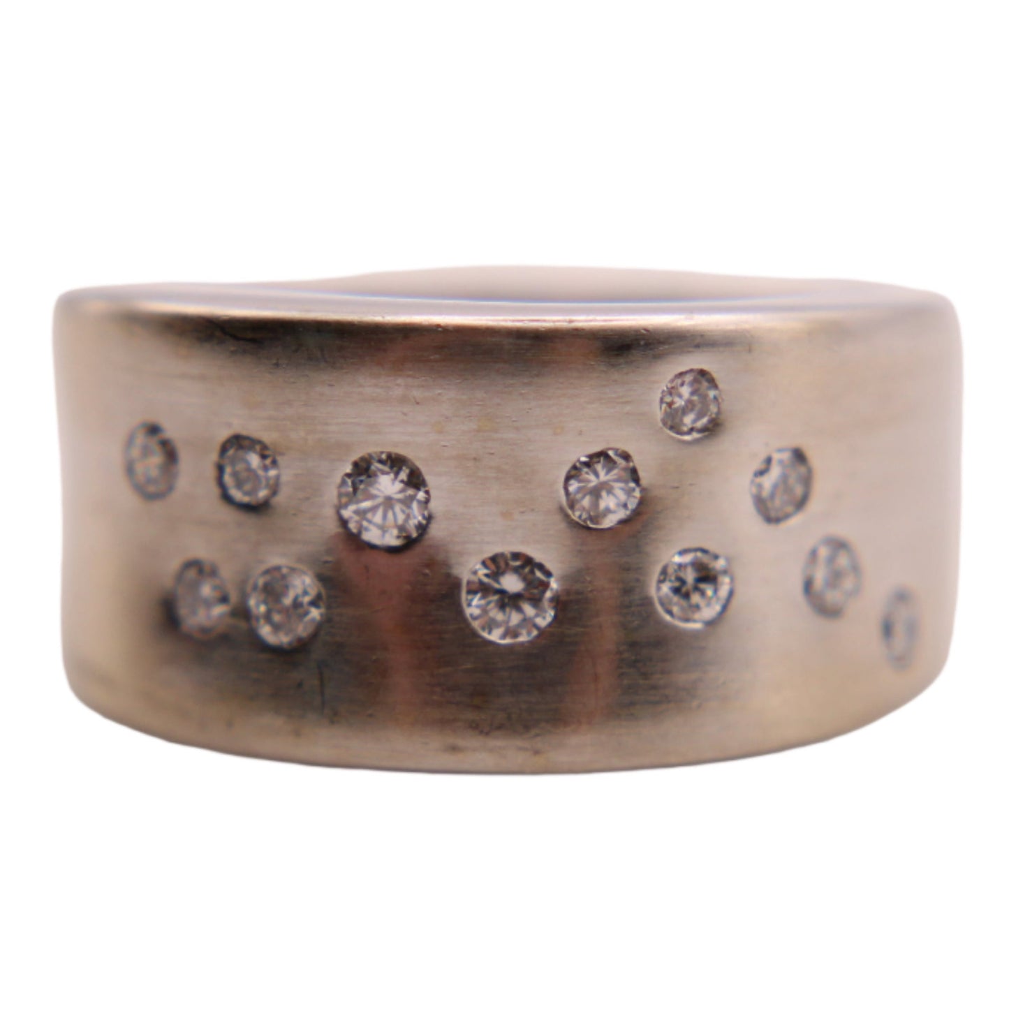 14kt White Gold Diamond Flush Set Constellation Scattered Satin Finish Ring