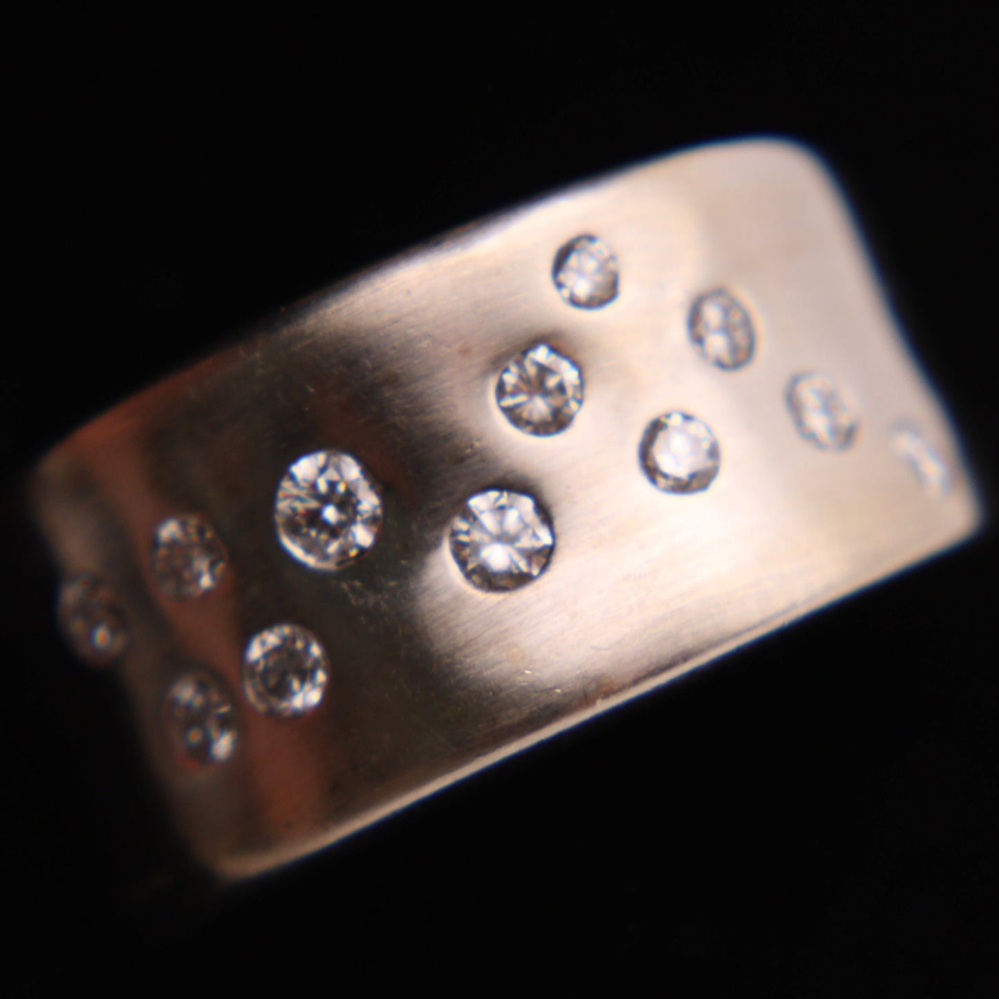 14kt White Gold Diamond Flush Set Constellation Scattered Satin Finish Ring