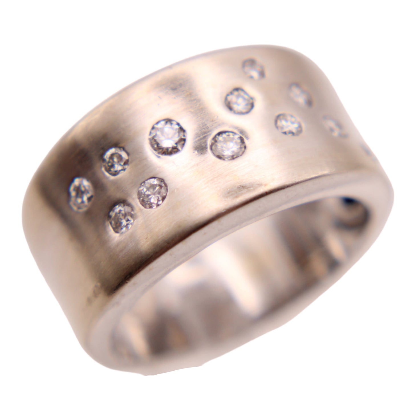 14kt White Gold Diamond Flush Set Constellation Scattered Satin Finish Ring