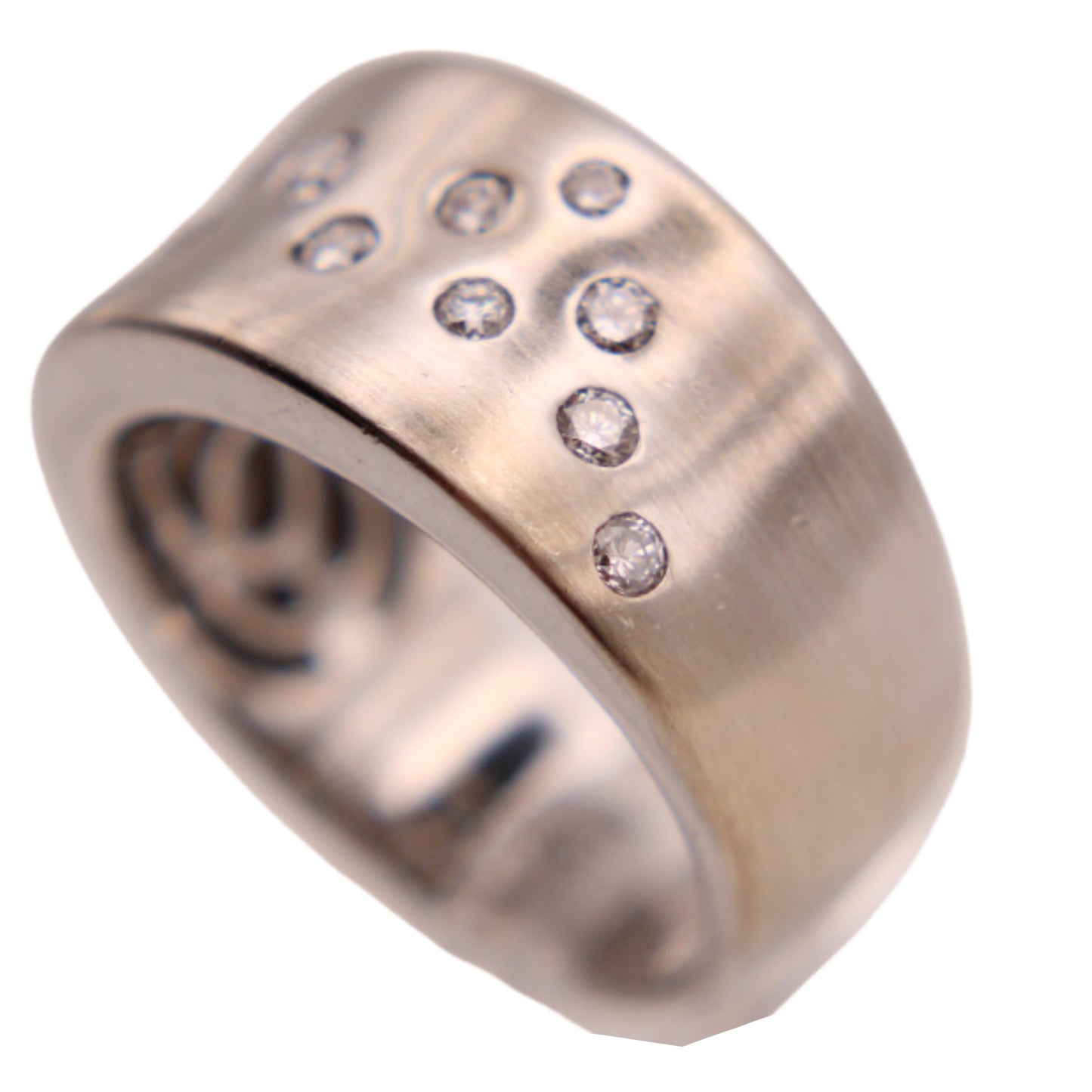 14kt White Gold Diamond Flush Set Constellation Scattered Satin Finish Ring