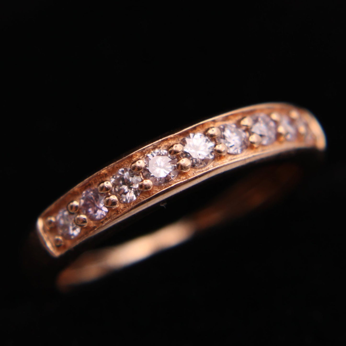 10kt Rose Gold Pink Diamond Half Eternity Stacker Band Pinky Ring