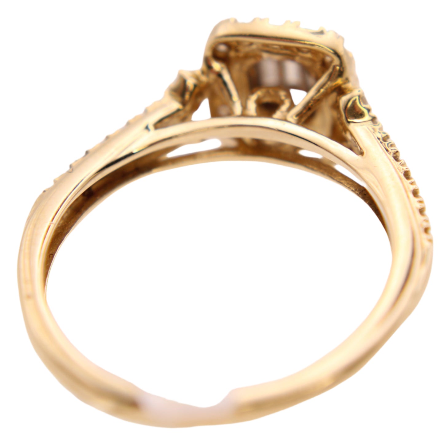 14kt Yellow Gold Diamond Round & Emerald Cut Midcentury Modern Engagement Ring