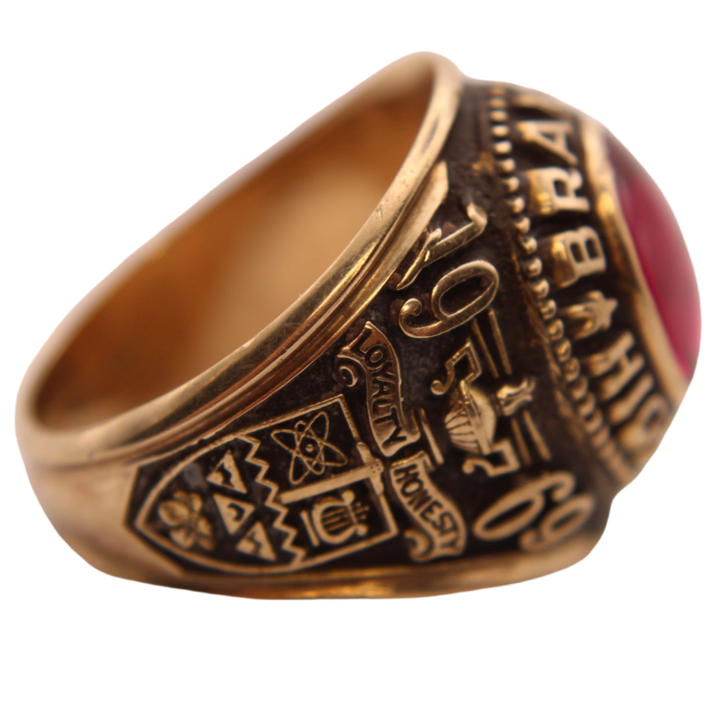 Vintage 10kt Yellow Gold 1969 Branson High School Pirates Loyalty Honesty Class Ring