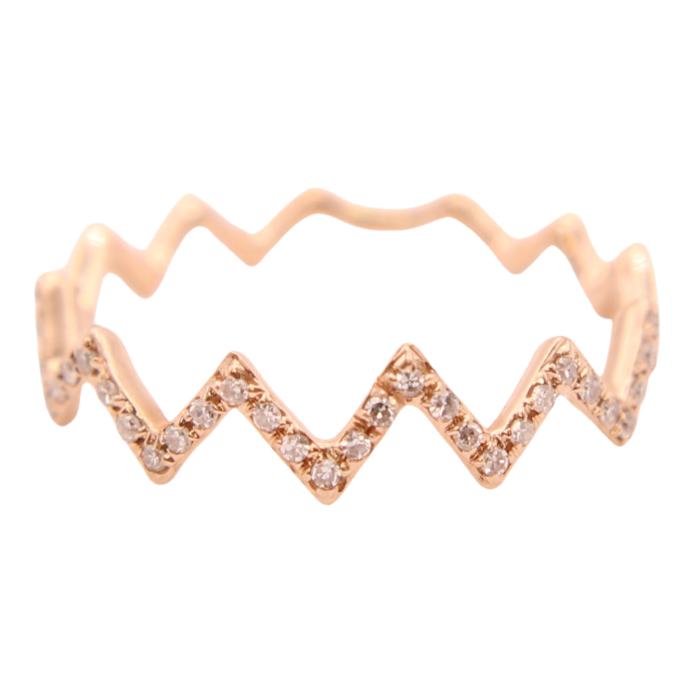 14kt Rose Gold Pave Diamond Half Eternity Zig Zag Dainty Stacker Ring