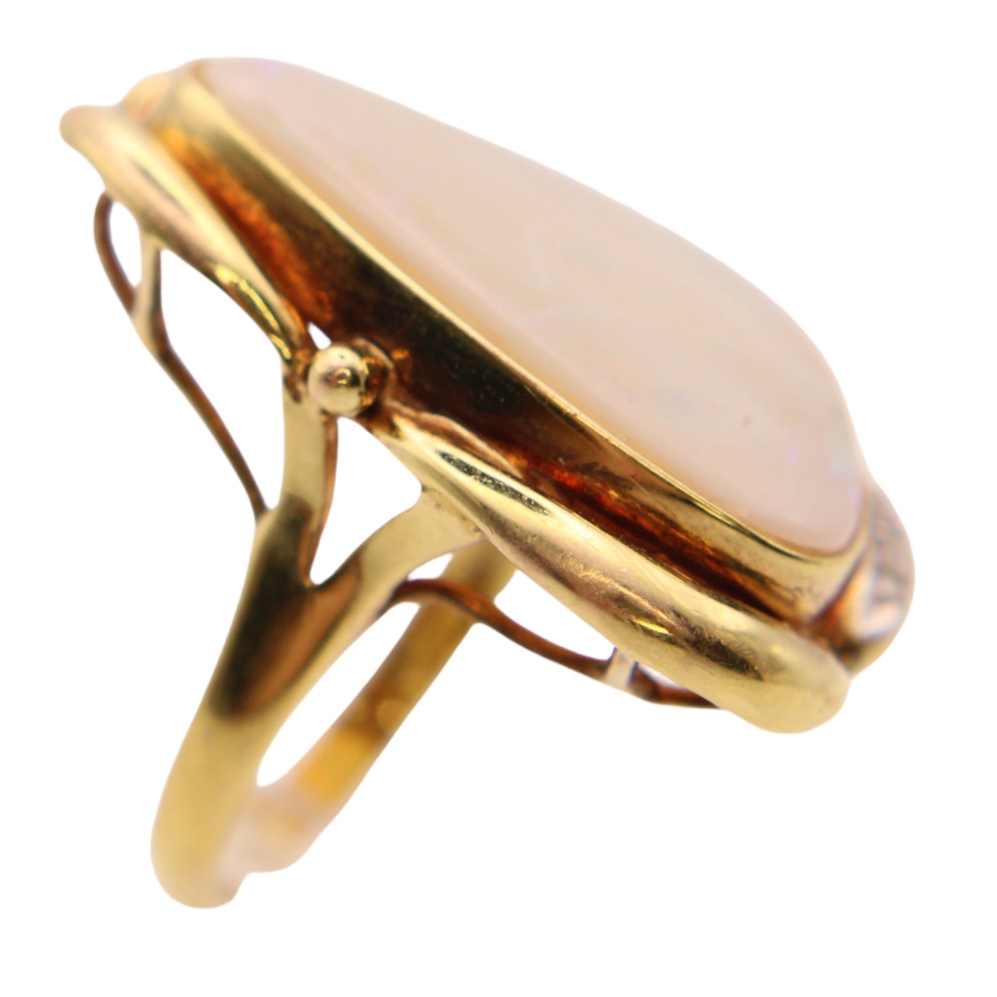 *SOLD* Vintage 14kt Yellow White Gold Large Natural Australian Opal Fire Diamond Cocktail Ring