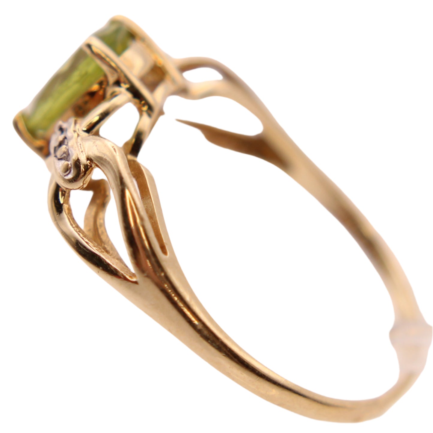 10kt Yellow Gold Peridot Oval Cut Open Chain Ring