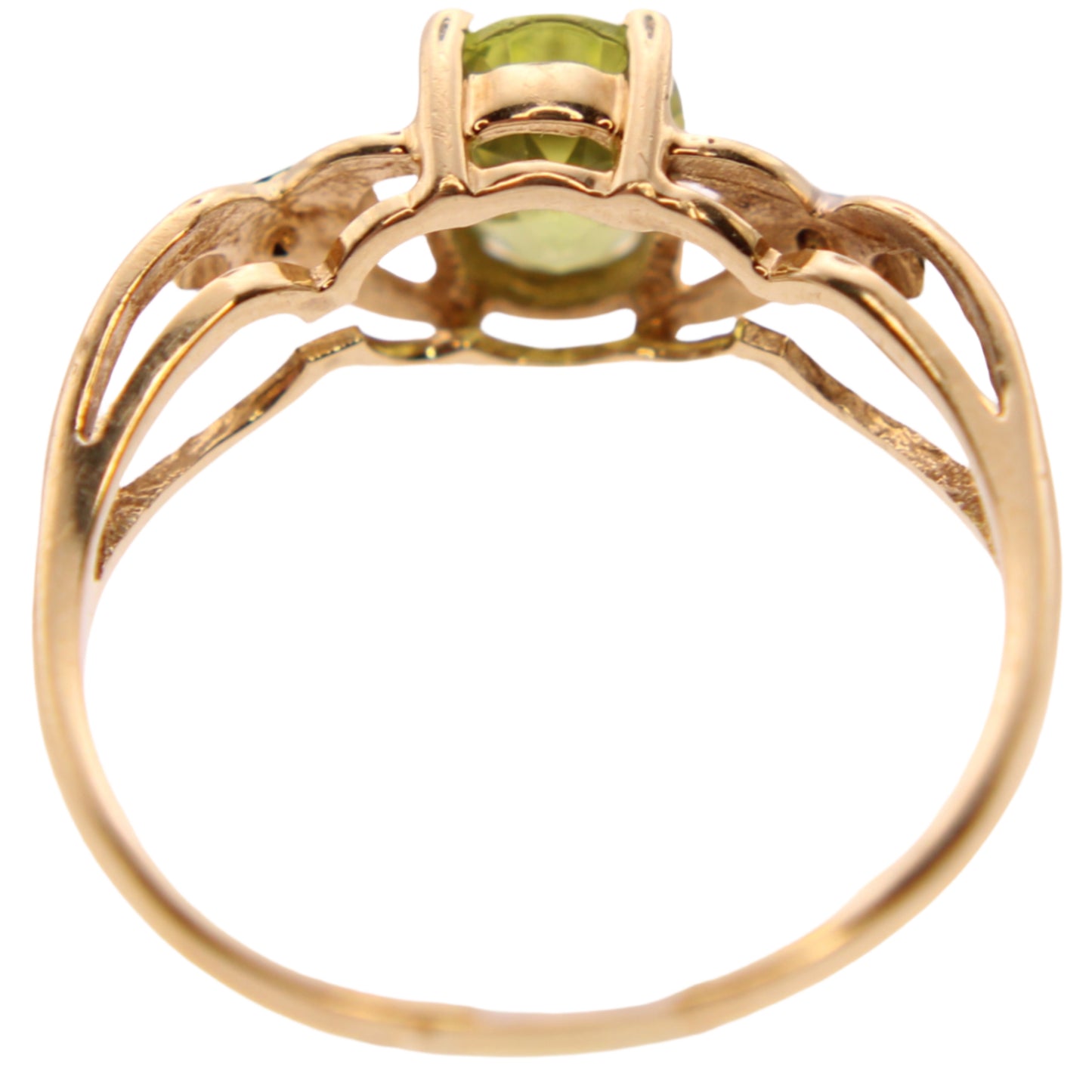 10kt Yellow Gold Peridot Oval Cut Open Chain Ring