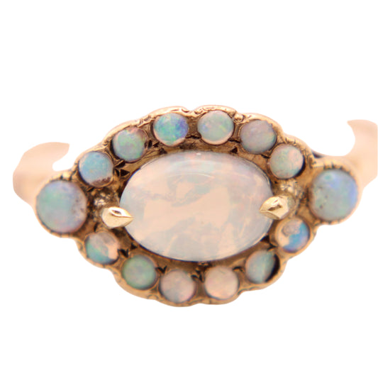 *SOLD* Antique 14kt Yellow Gold Victorian Opal Halo Cluster Ring