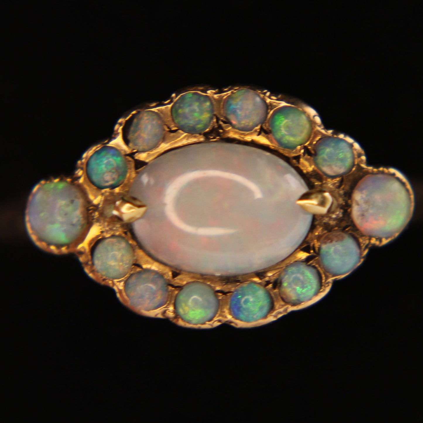 *SOLD* Antique 14kt Yellow Gold Victorian Opal Halo Cluster Ring