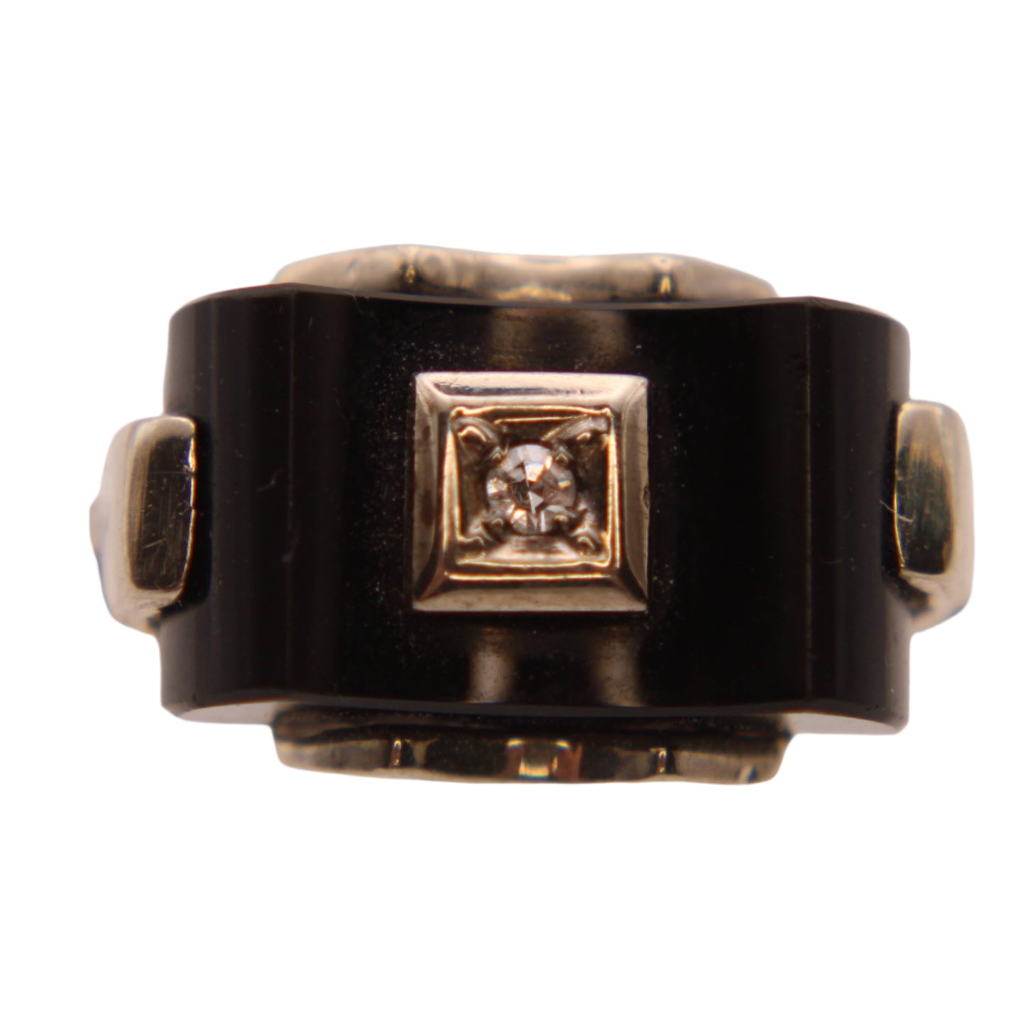 Antique 10kt White Gold Art Deco Onyx Diamond Cocktail Ring