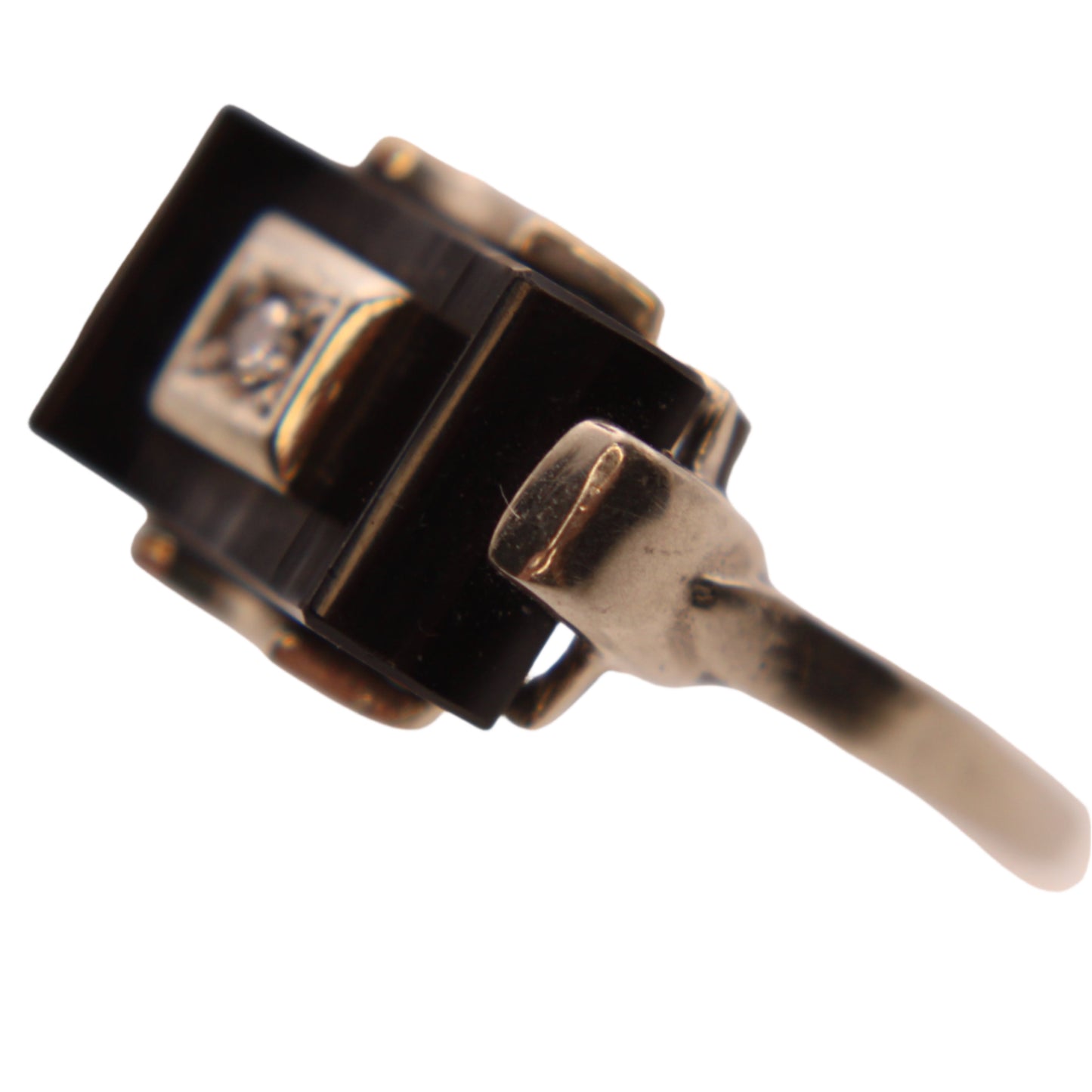 Antique 10kt White Gold Art Deco Onyx Diamond Cocktail Ring