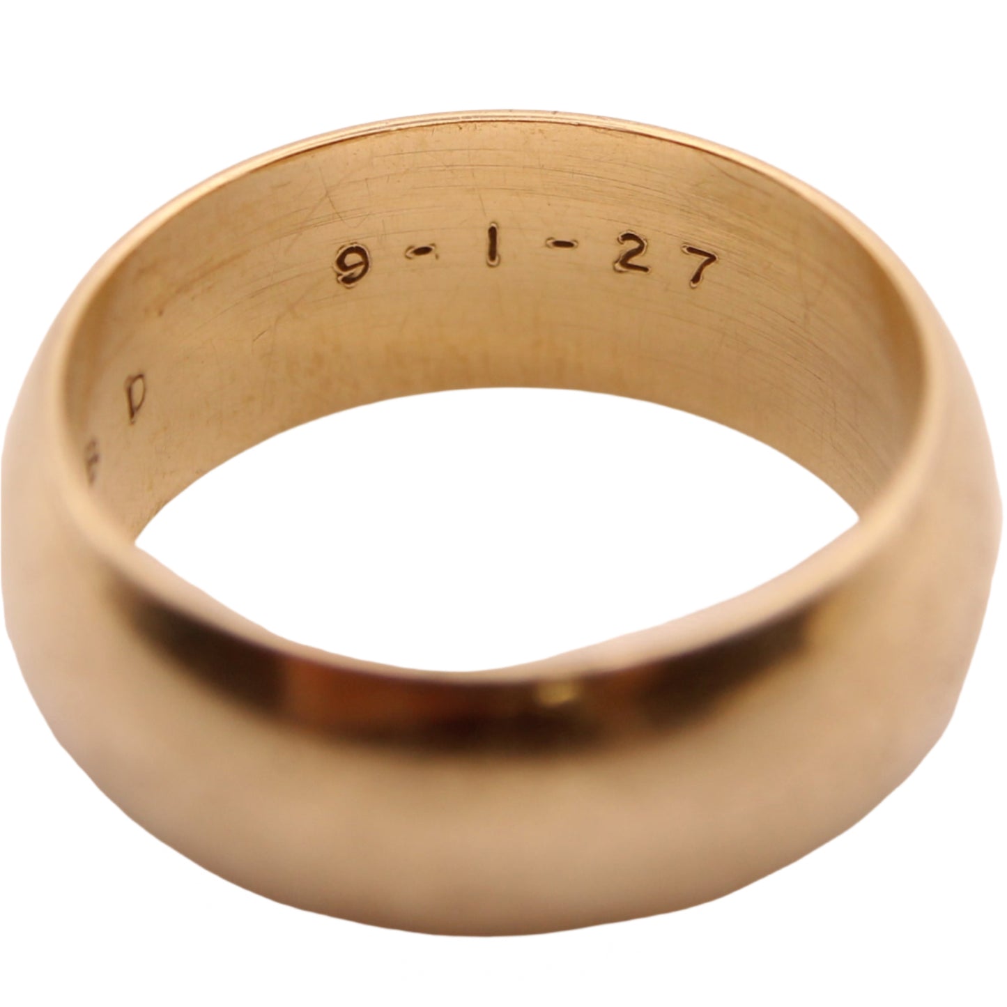 *SOLD* 14kt Yellow Gold Antique Polished Wide Cigar Band Engraved Ring