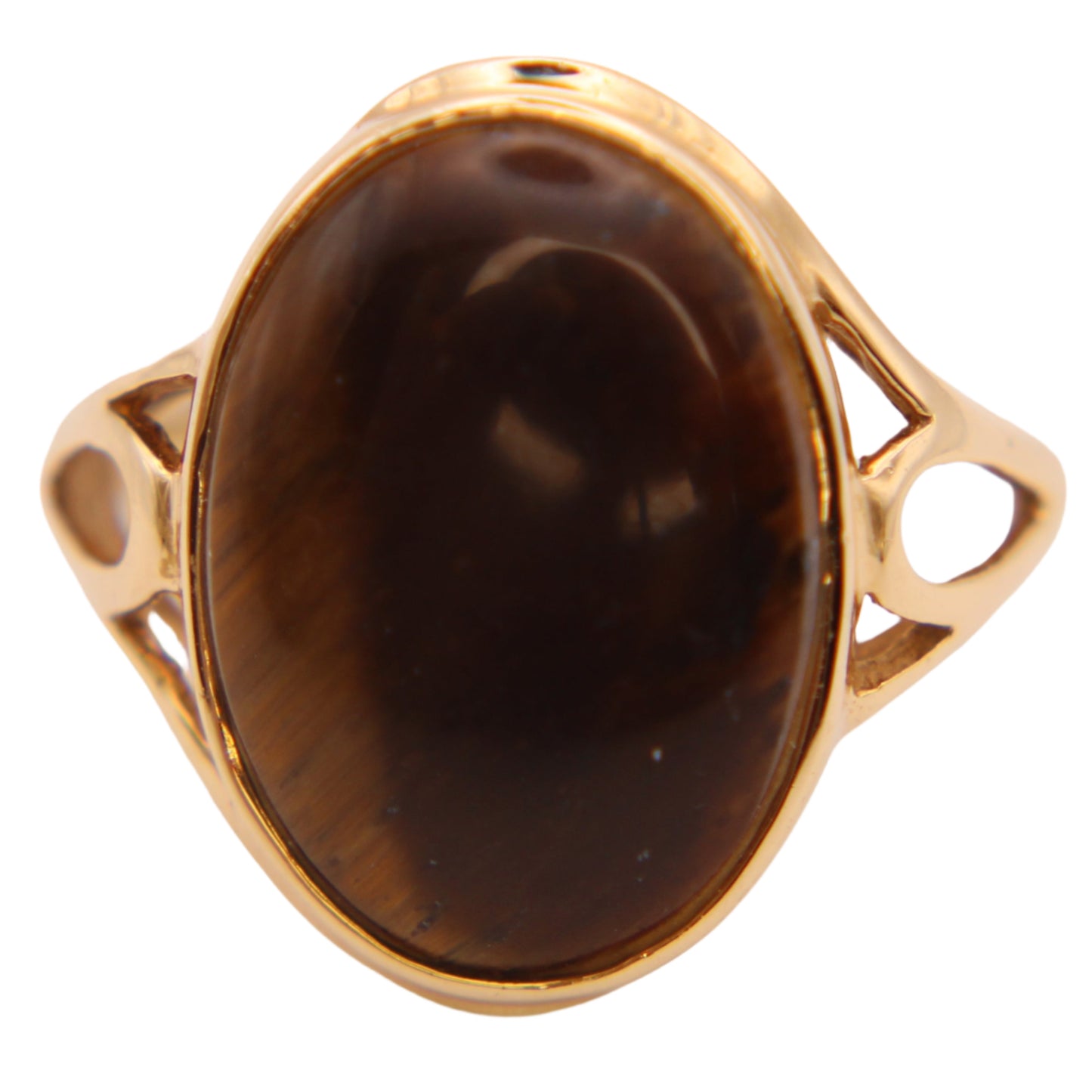 10kt Yellow Gold Tiger's Eye Cabochon Cocktail Statement Ring