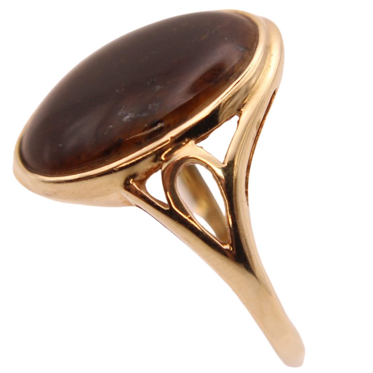 10kt Yellow Gold Tiger's Eye Cabochon Cocktail Statement Ring