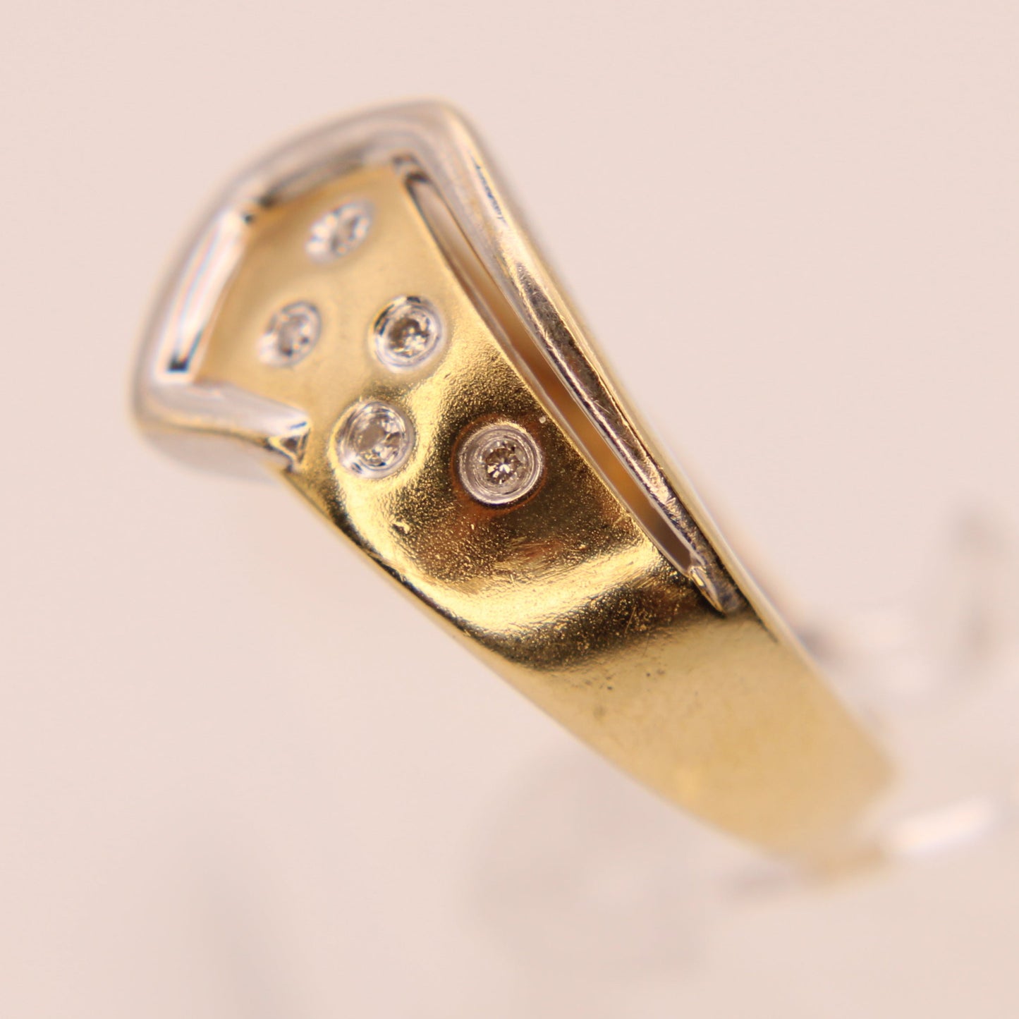 14kt Two Tone Yellow White Gold Diamond Flush Gypsy Set Belt Buckle Ring