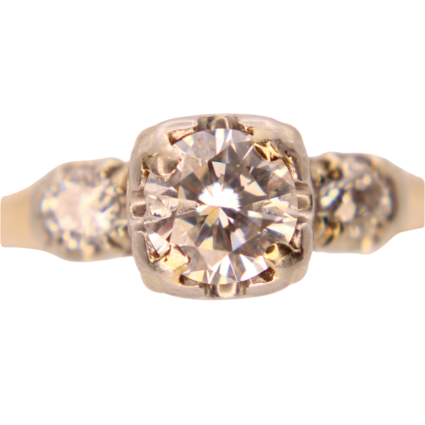 Antique 14kt Yellow White Two Tone Gold Diamond Engagement Wedding Ring