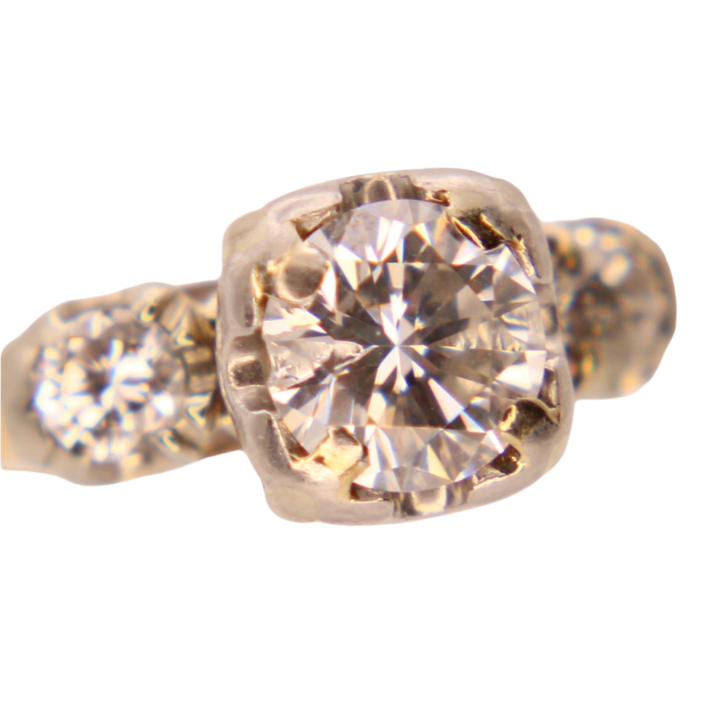 Antique 14kt Yellow White Two Tone Gold Diamond Engagement Wedding Ring