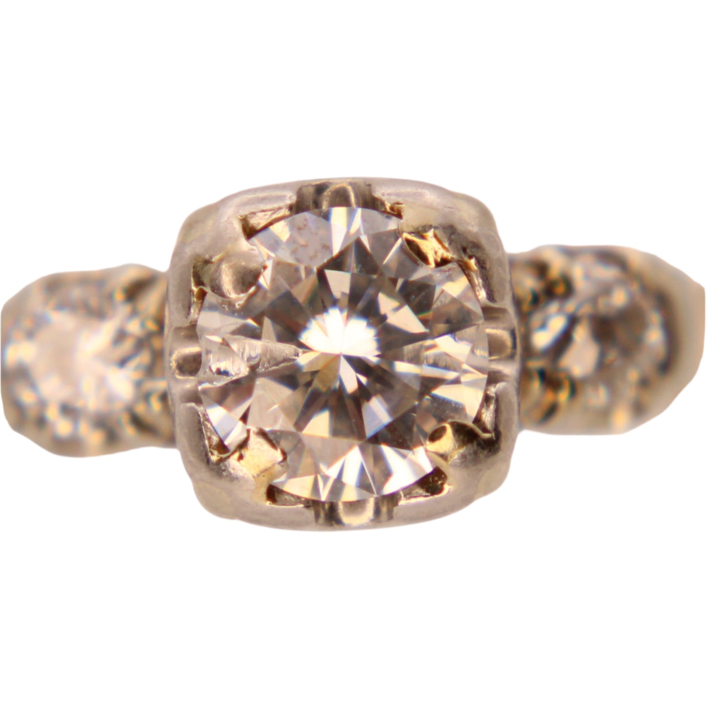 Antique 14kt Yellow White Two Tone Gold Diamond Engagement Wedding Ring