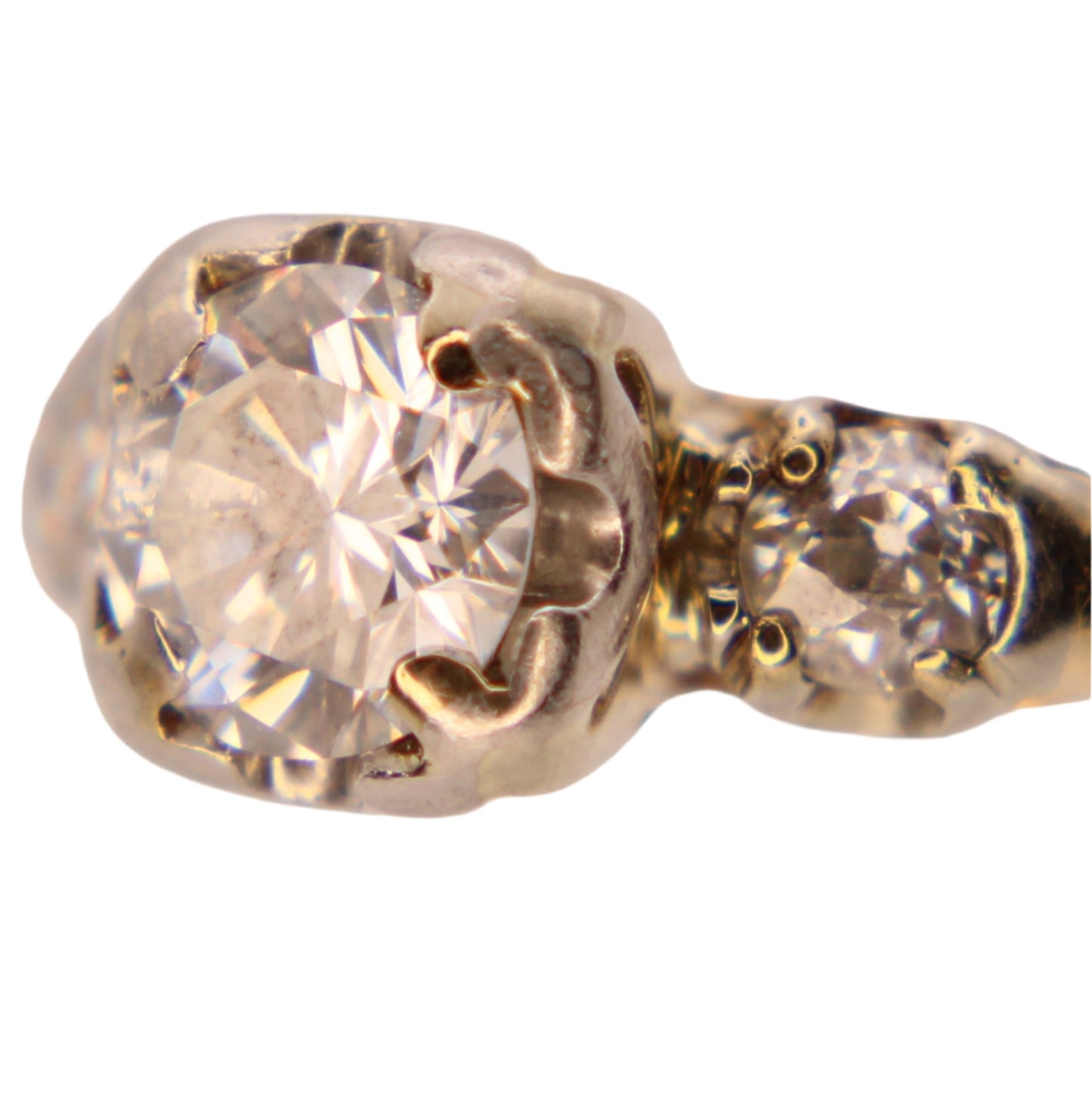 Antique 14kt Yellow White Two Tone Gold Diamond Engagement Wedding Ring