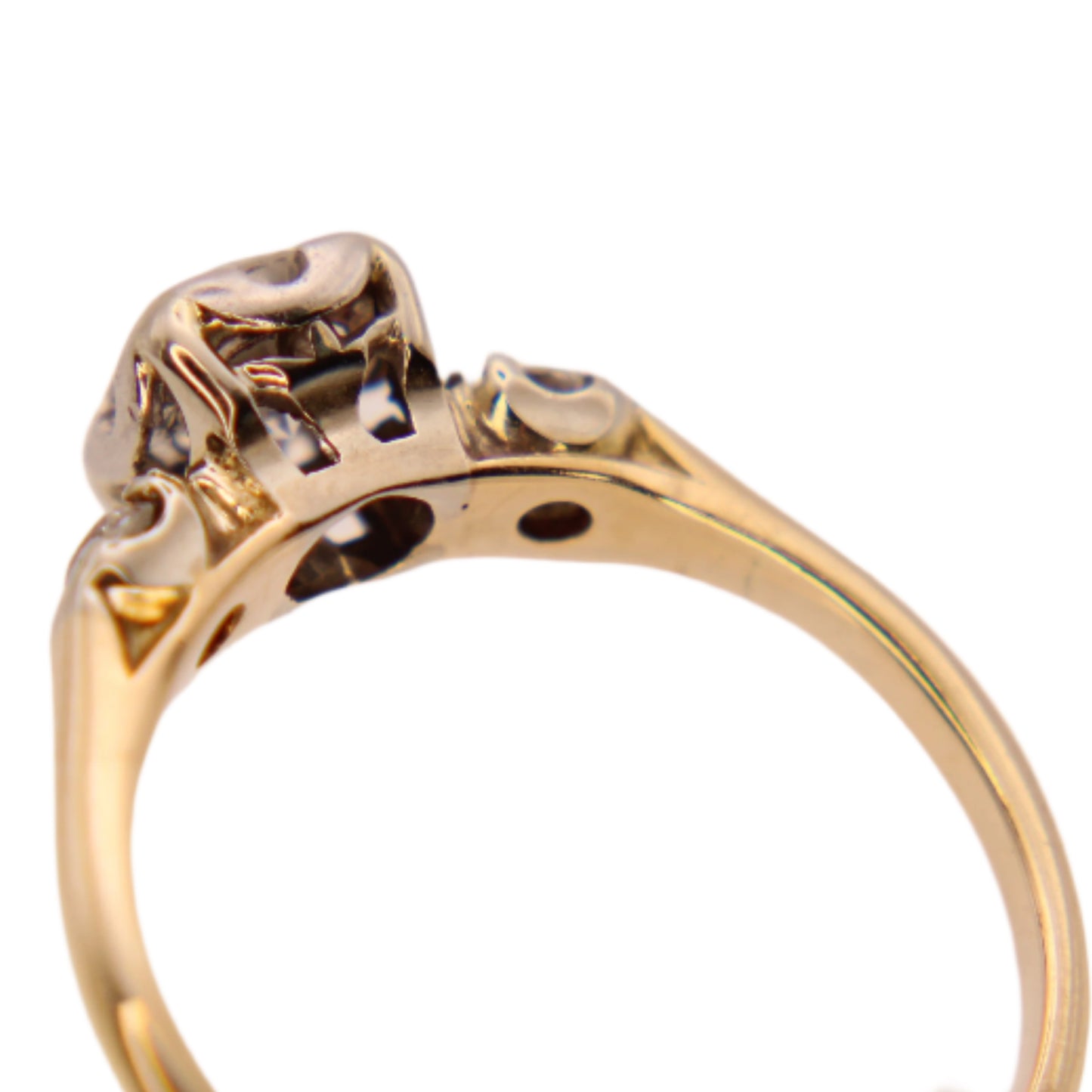 Antique 14kt Yellow White Two Tone Gold Diamond Engagement Wedding Ring