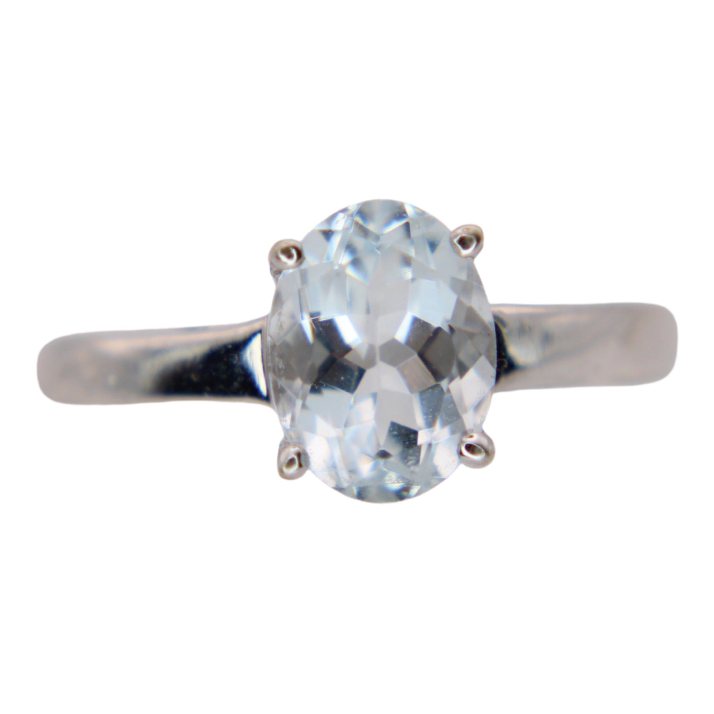 14kt White Gold Oval Aquamarine Light Blue Cocktail Solitaire Birthstone Ring
