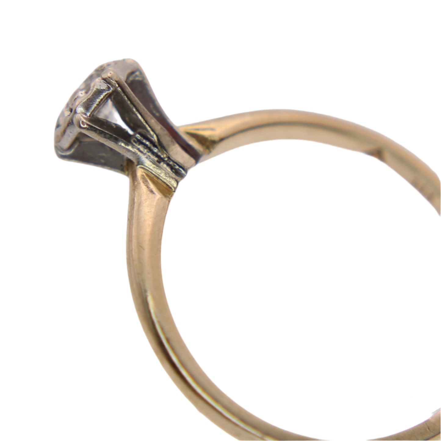 Antique 14kt Two Tone Gold Diamond 0.20 CT Solitaire High Setting Engagement Ring