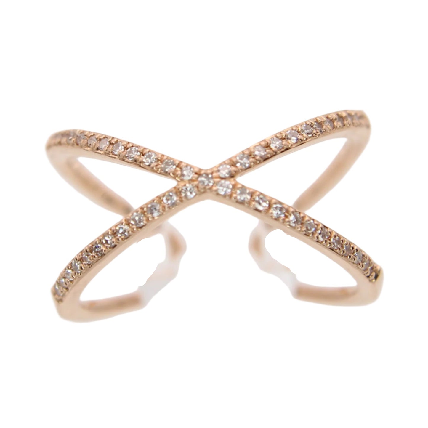 14kt Rose Gold Diamond 0.12 CT Crossover X Open Cuff Ring