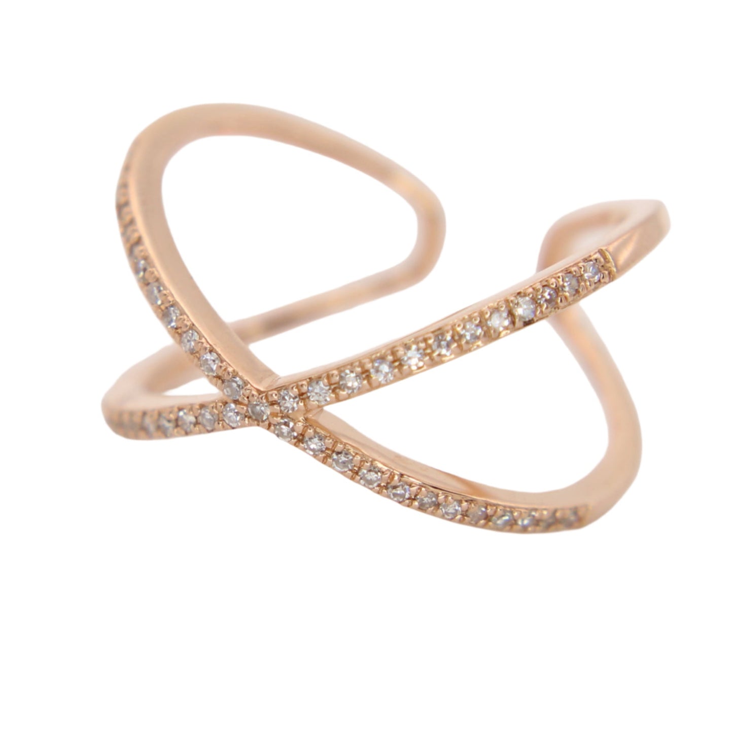 14kt Rose Gold Diamond 0.12 CT Crossover X Open Cuff Ring