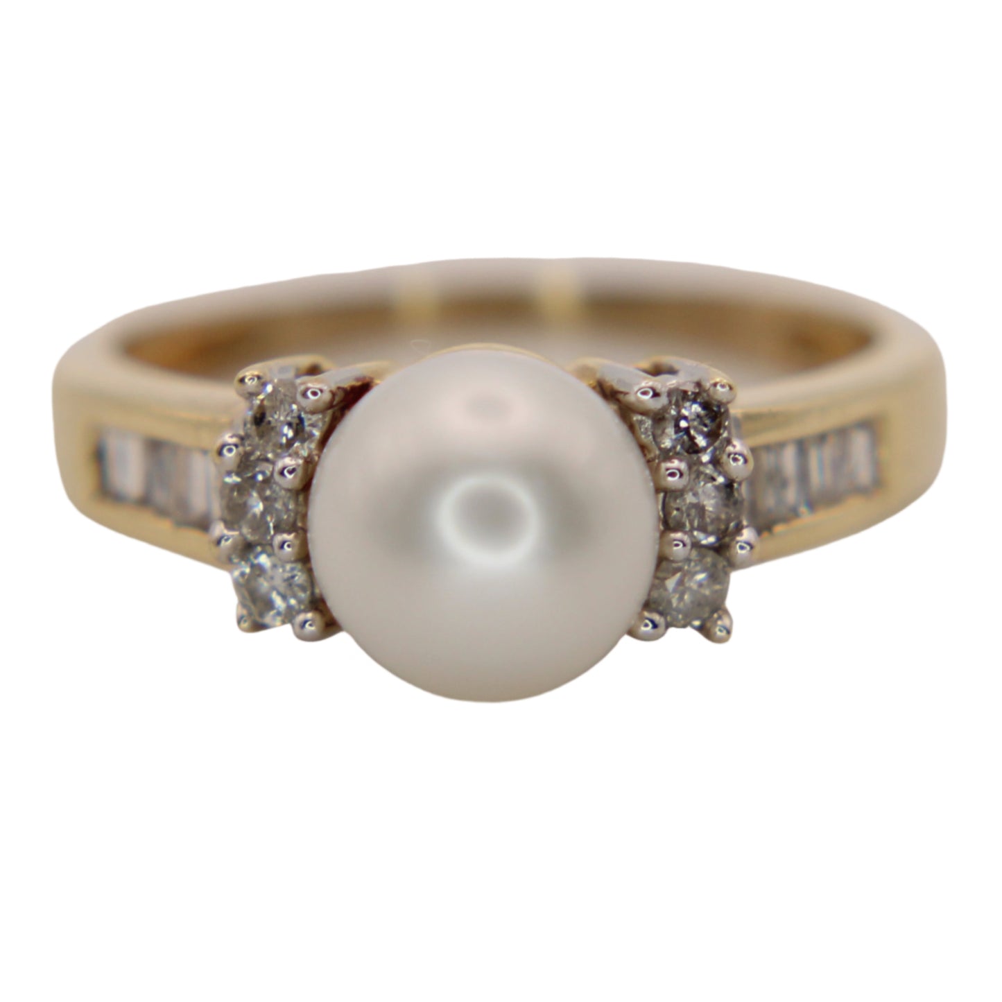 14kt Yellow Gold Diamond Pearl Bow Ring For Anniversary Birthstone Engagement