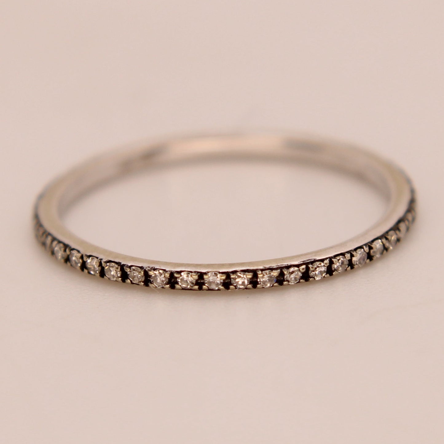 *SOLD* 14kt White Gold Pave Diamond Eternity Dainty Mini Band Stacker Ring