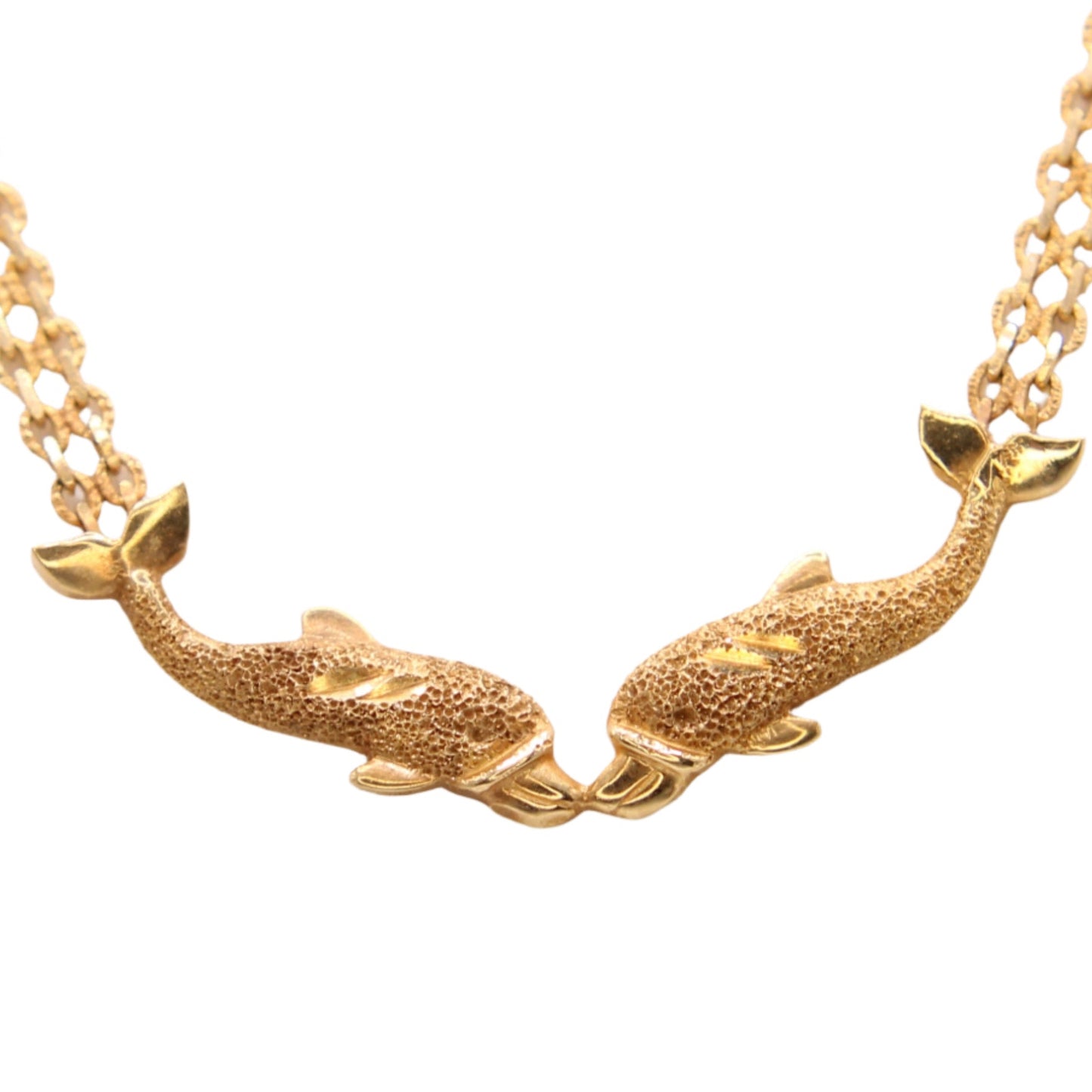 Aurafin 14kt Yellow Gold Kissing Dolphins Statement Collar Necklace 17"