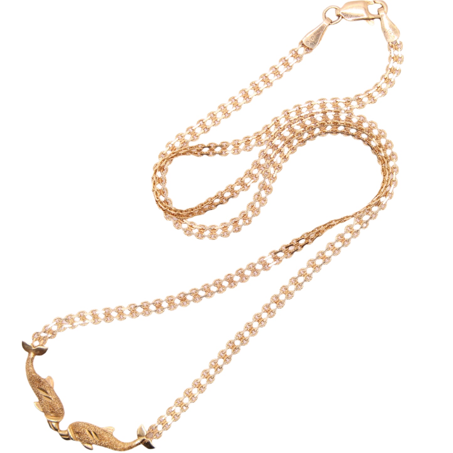 Aurafin 14kt Yellow Gold Kissing Dolphins Statement Collar Necklace 17"