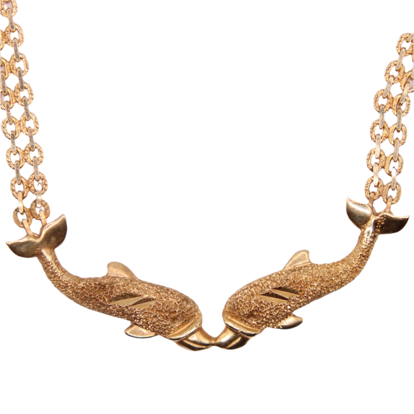 Aurafin 14kt Yellow Gold Kissing Dolphins Statement Collar Necklace 17"