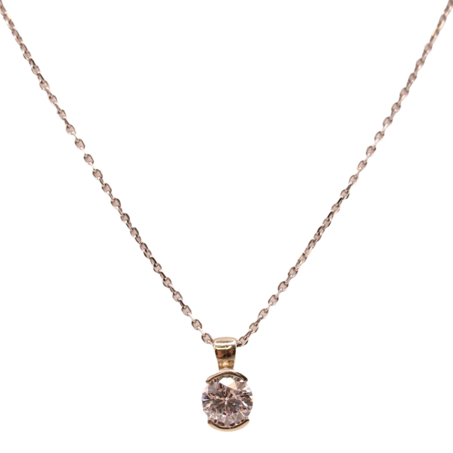 14kt White Gold Diamond Pressure Set 0.58ct Solitaire Chain Link Necklace 16"