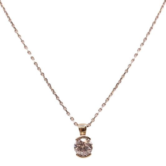 14kt White Gold Diamond Pressure Set 0.58ct Solitaire Chain Link Necklace 16"