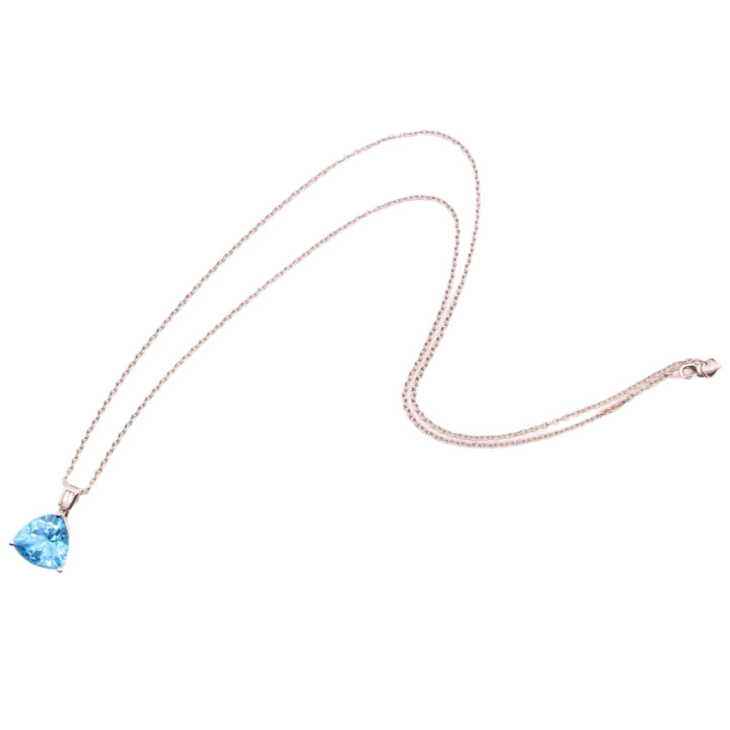 14kt White Gold Trillion Blue Topaz Baguette Diamond Cable Chain Necklace