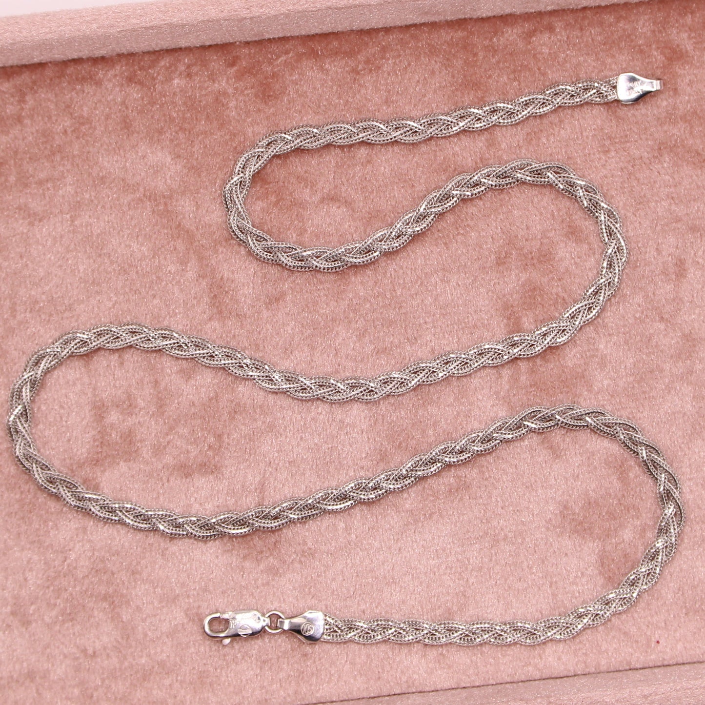 Tecnigold 14kt White Gold Braided Wheat Foxtail Chain Necklace 17"