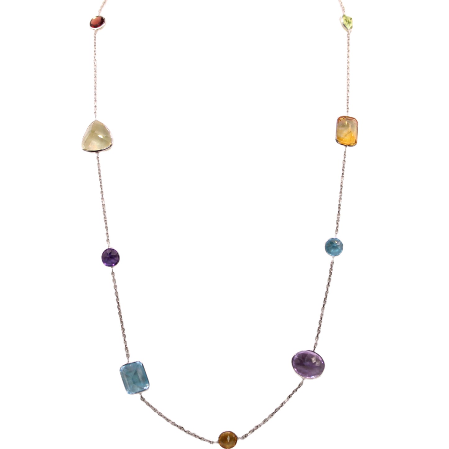 *SOLD* 14kt While Gold Topaz Multicolor Station Adjustable Chain Necklace