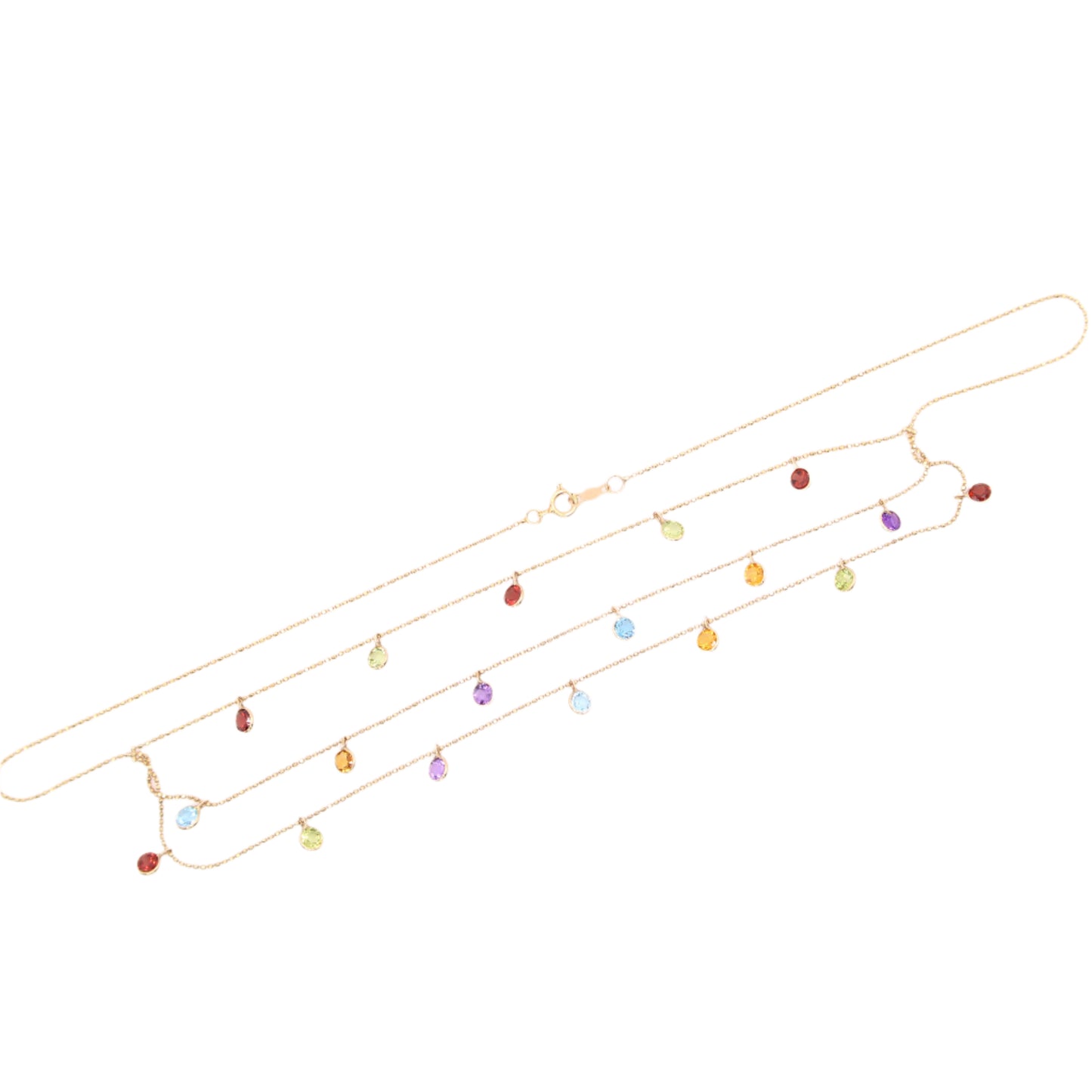 Vintage 14kt Yellow Gold 3 Tier Multi Color Topaz Station Bead Link Chain Necklace