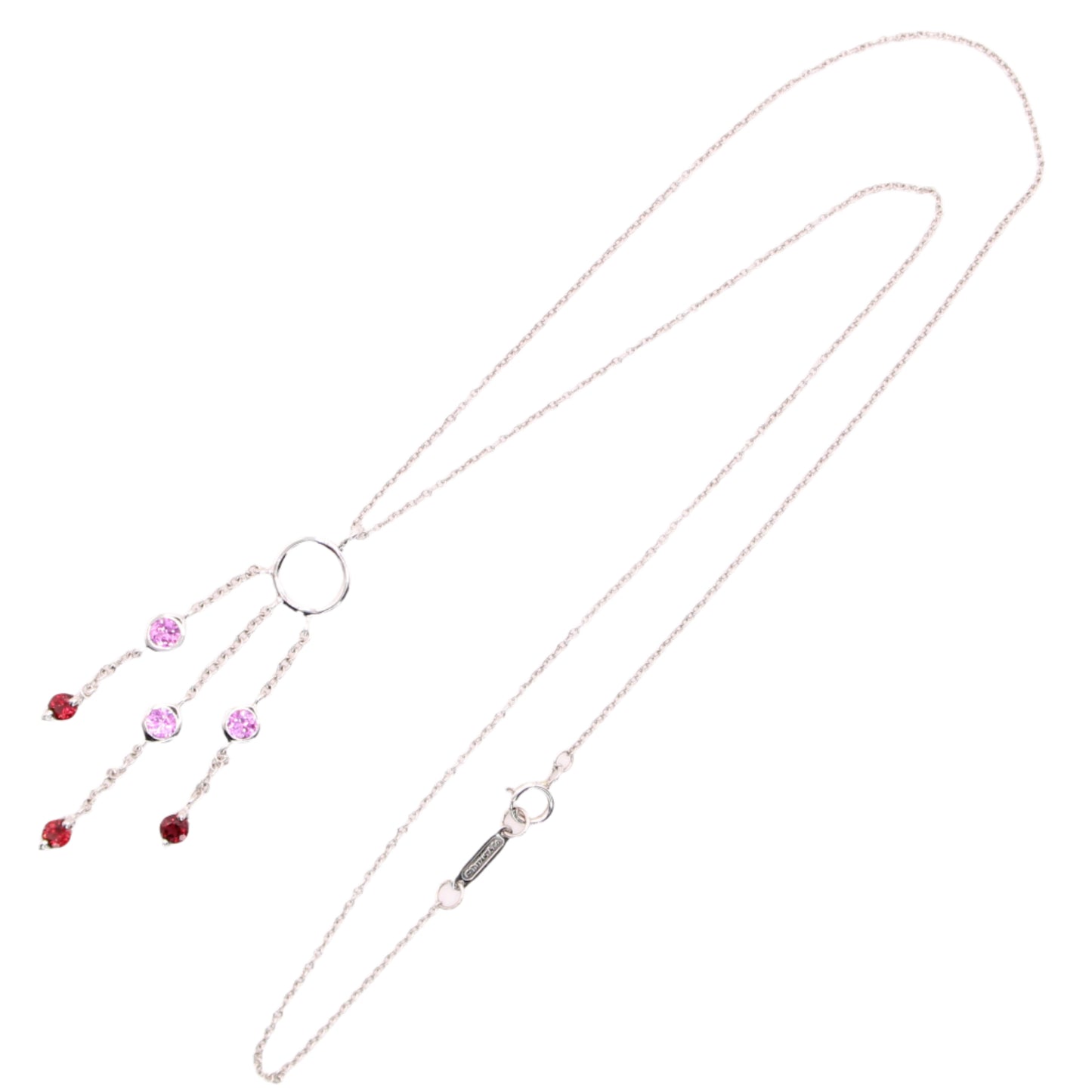 Tiffany & Co 18kt White Gold Pink Sapphire Garnet Fringe Art Deco Chain Necklace